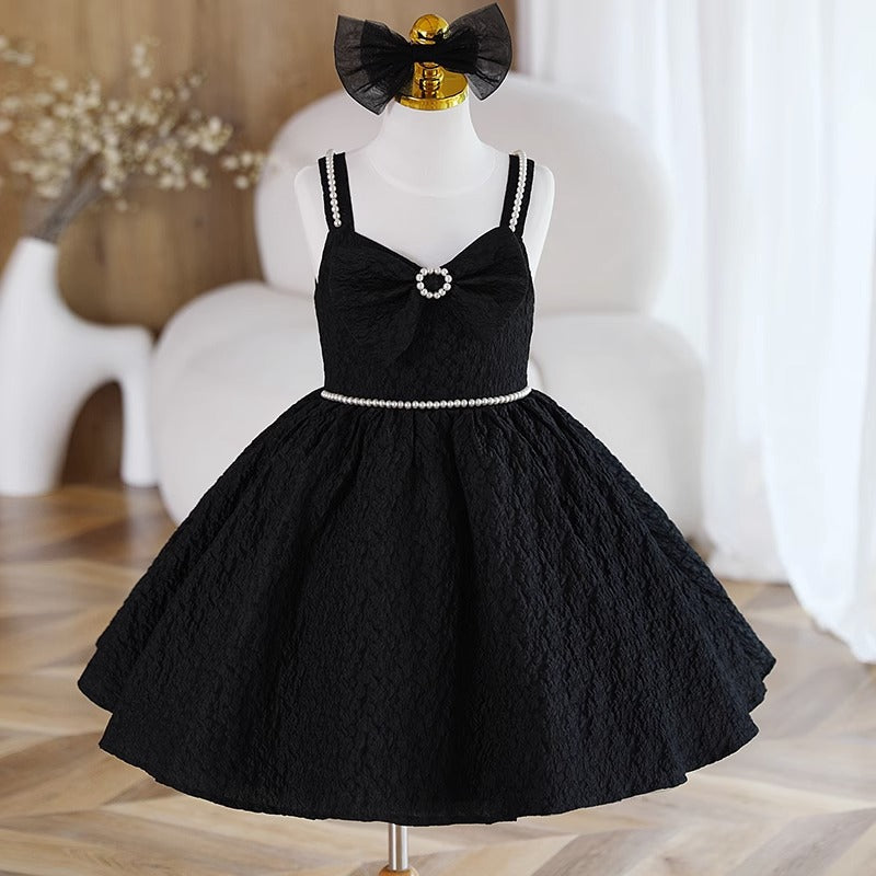 A-Line Black Beaded Sleeveless Dress for Toddlers & Girls | Special Occasion Party Dress
