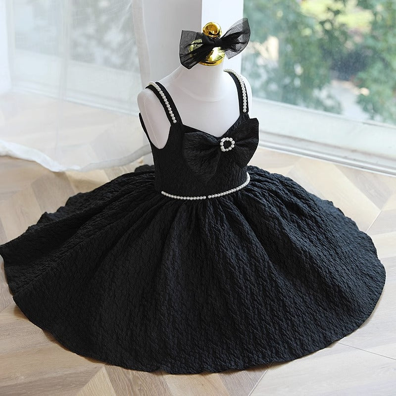 A-Line Black Beaded Sleeveless Dress for Toddlers & Girls | Special Occasion Party Dress