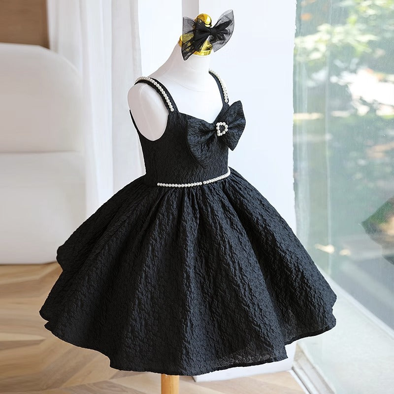 A-Line Black Beaded Sleeveless Dress for Toddlers & Girls | Special Occasion Party Dress
