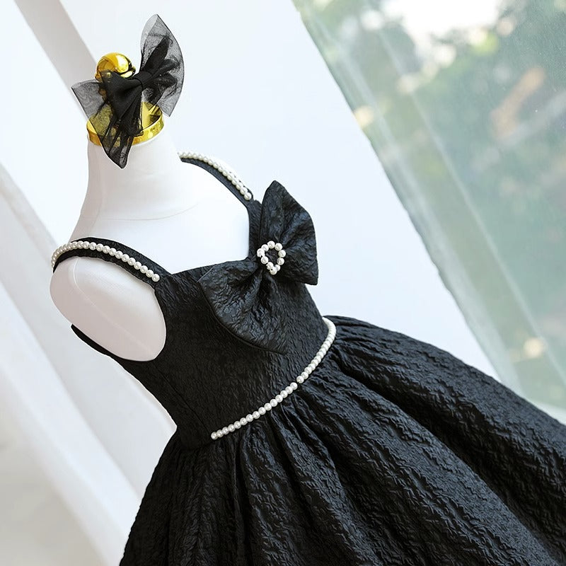 A-Line Black Beaded Sleeveless Dress for Toddlers & Girls | Special Occasion Party Dress