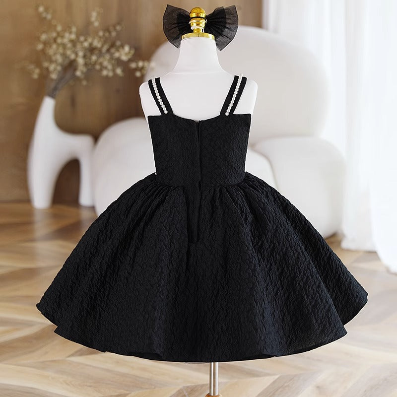 A-Line Black Beaded Sleeveless Dress for Toddlers & Girls | Special Occasion Party Dress