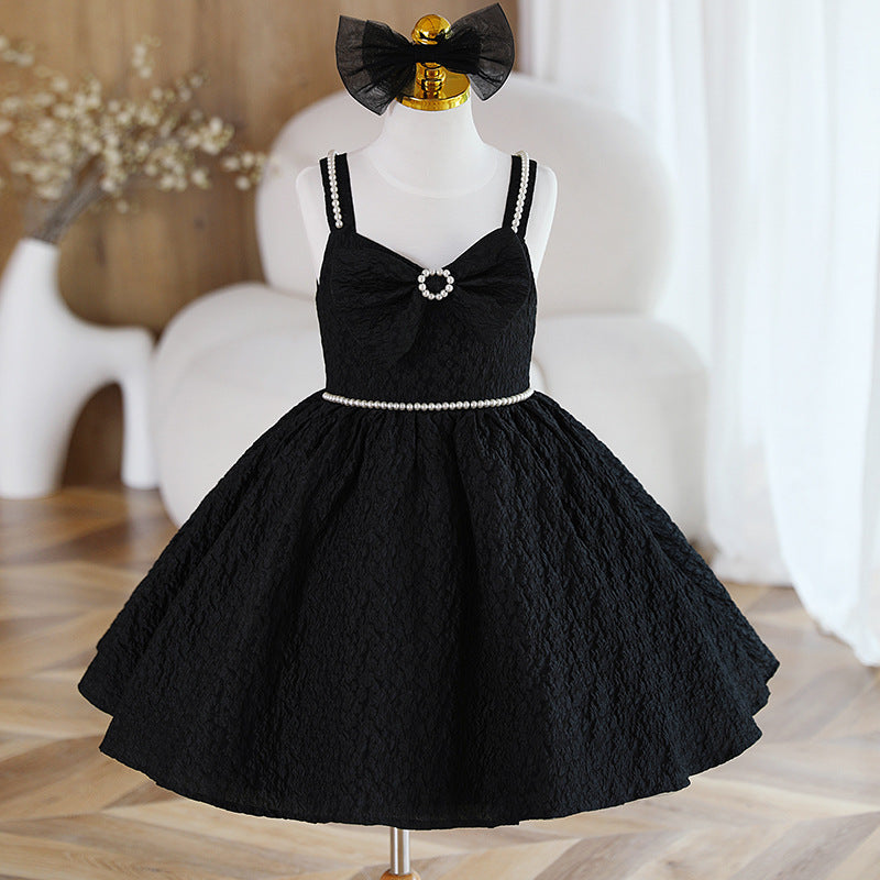 A-Line Black Beaded Sleeveless Dress for Toddlers & Girls | Special Occasion Party Dress