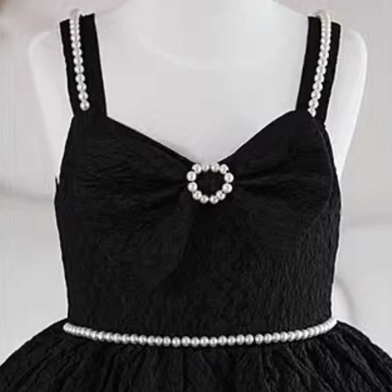 A-Line Black Beaded Sleeveless Dress for Toddlers & Girls | Special Occasion Party Dress