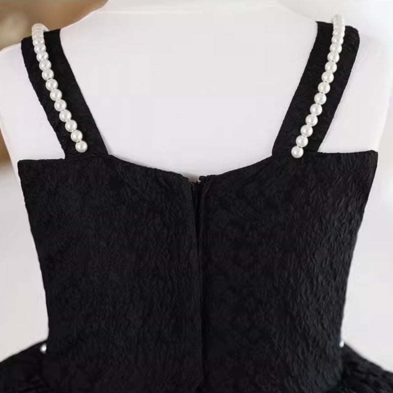 A-Line Black Beaded Sleeveless Dress for Toddlers & Girls | Special Occasion Party Dress