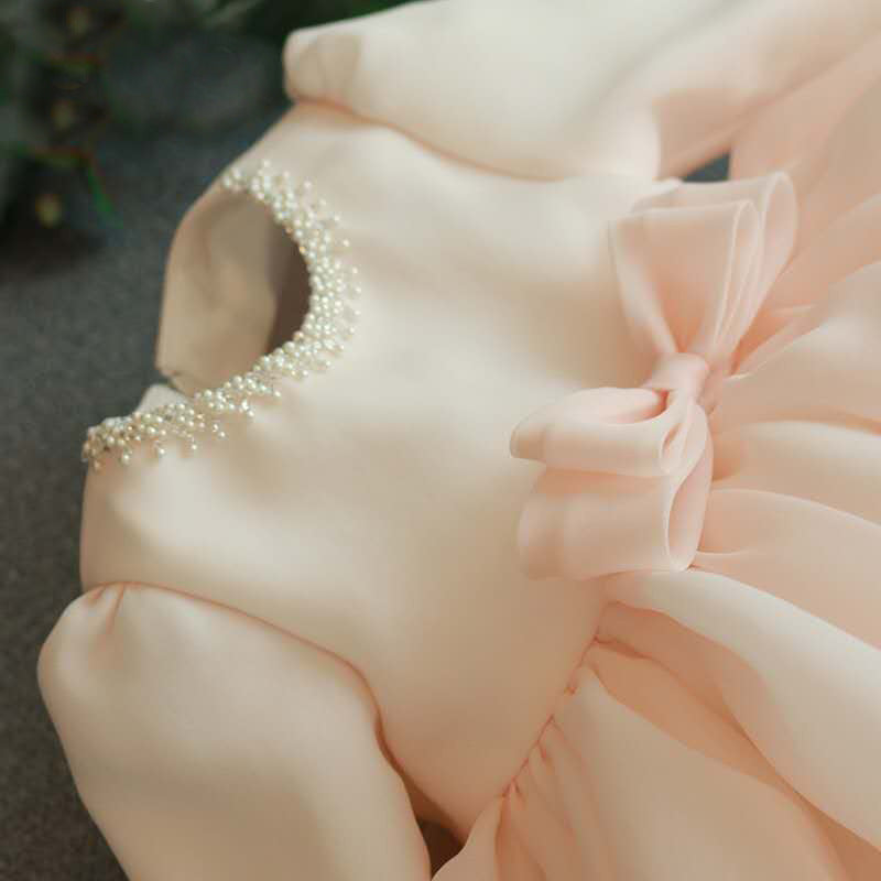 A-Line Flower Girl Dress - Satin Bodice, Organza Skirt, Bow