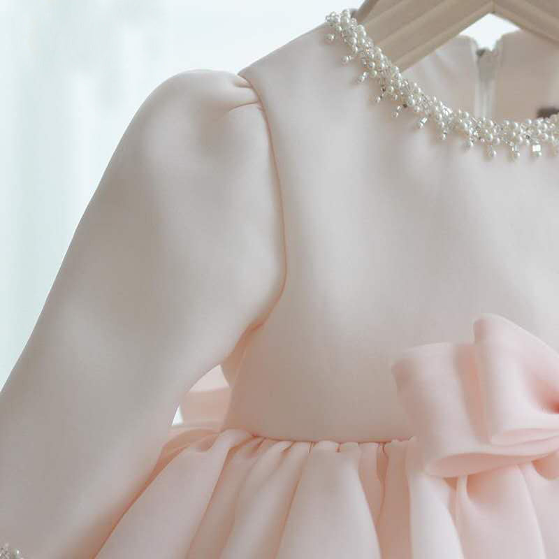 A-Line Flower Girl Dress - Satin Bodice, Organza Skirt, Bow