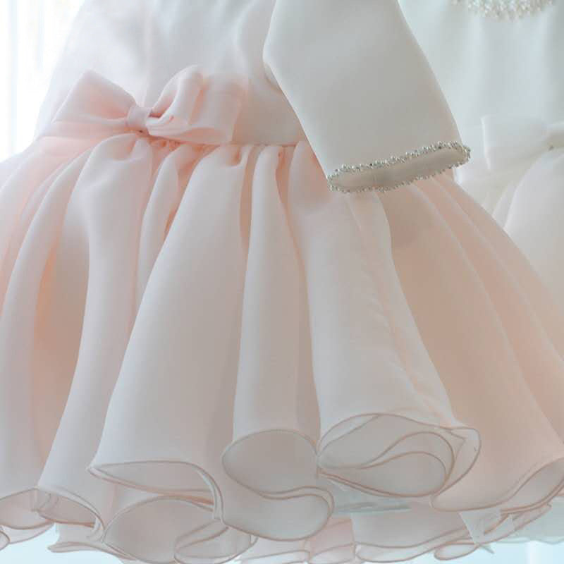 A-Line Flower Girl Dress - Satin Bodice, Organza Skirt, Bow