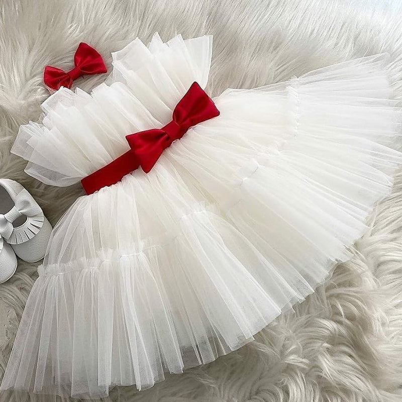 Girls' A-line Illusion Tulle Dress - White Sleeveless Special Occasion Dress