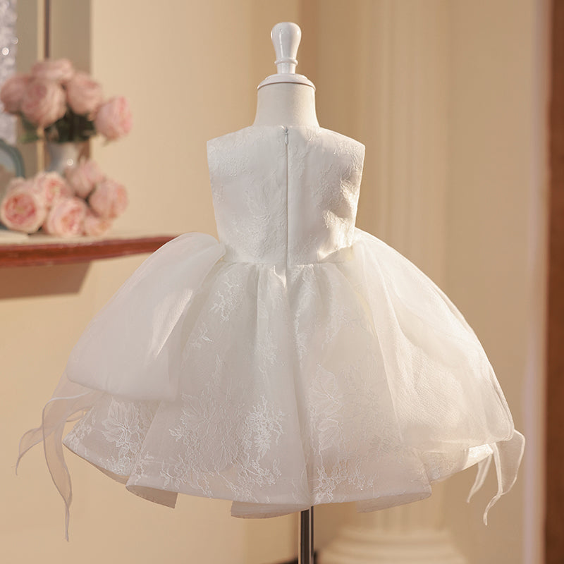 White Lace A-Line Flower Girl Dress | Sleeveless Communion & Ceremony Gown (12M-8Y)