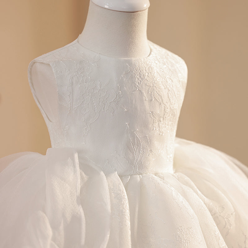 White Lace A-Line Flower Girl Dress | Sleeveless Communion & Ceremony Gown (12M-8Y)