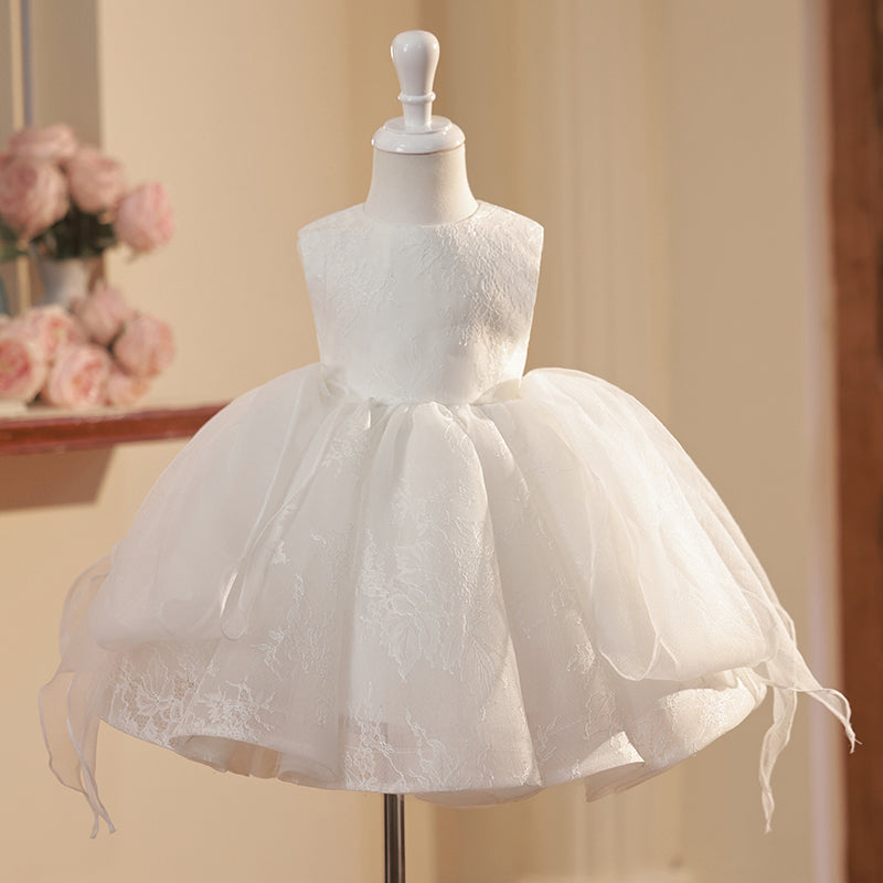 White Lace A-Line Flower Girl Dress | Sleeveless Communion & Ceremony Gown (12M-8Y)