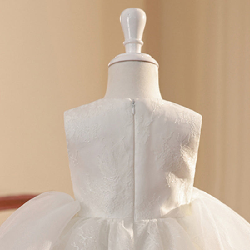 White Lace A-Line Flower Girl Dress | Sleeveless Communion & Ceremony Gown (12M-8Y)
