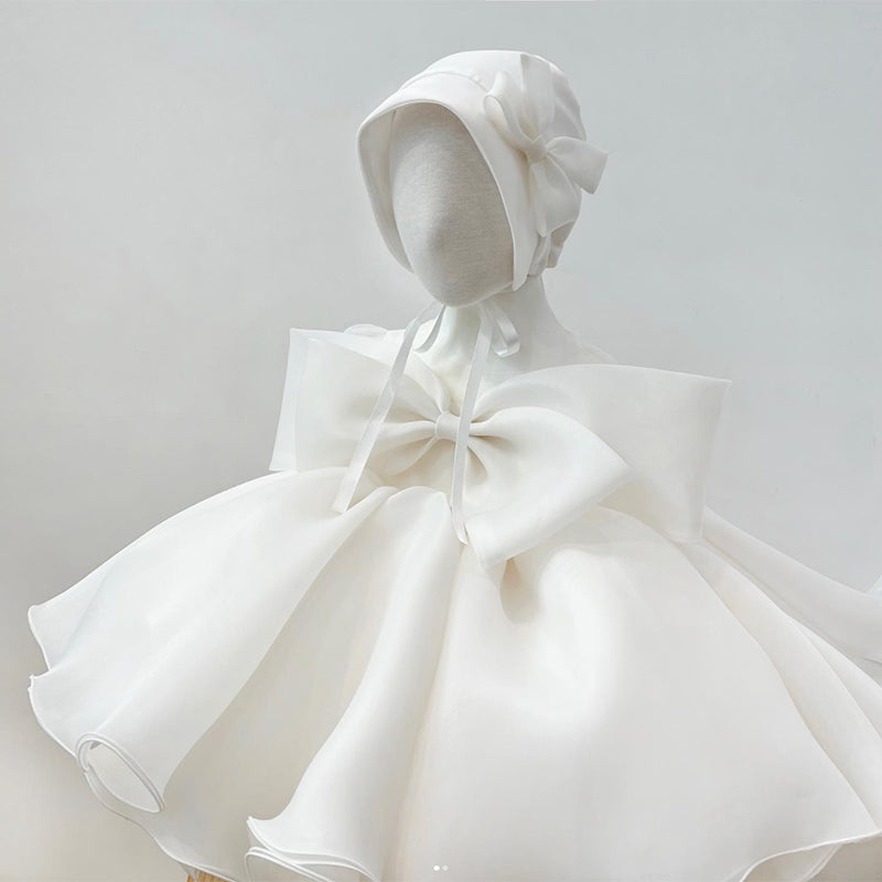 A-Line Sleeveless Organza Flower Girl Dress with Bow – Knee Length Special Occasion Outfit