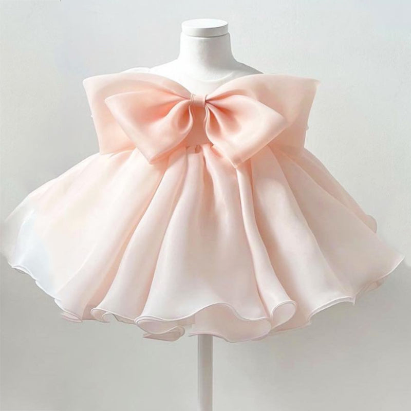 A-Line Sleeveless Organza Flower Girl Dress with Bow – Knee Length Special Occasion Outfit