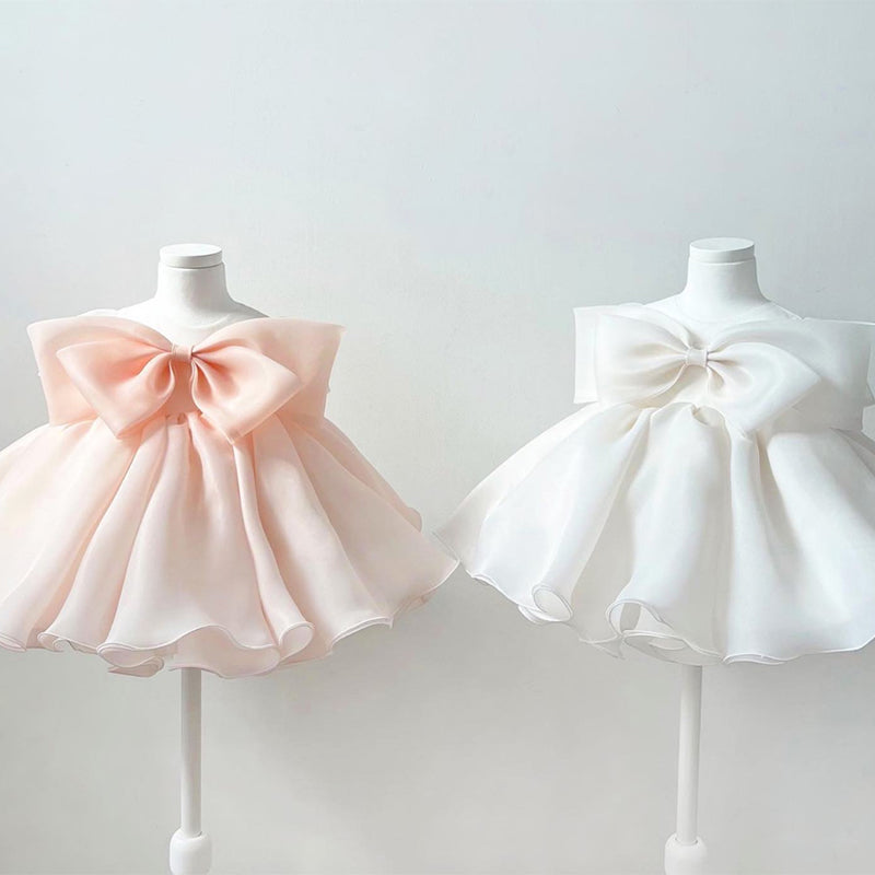 A-Line Sleeveless Organza Flower Girl Dress with Bow – Knee Length Special Occasion Outfit