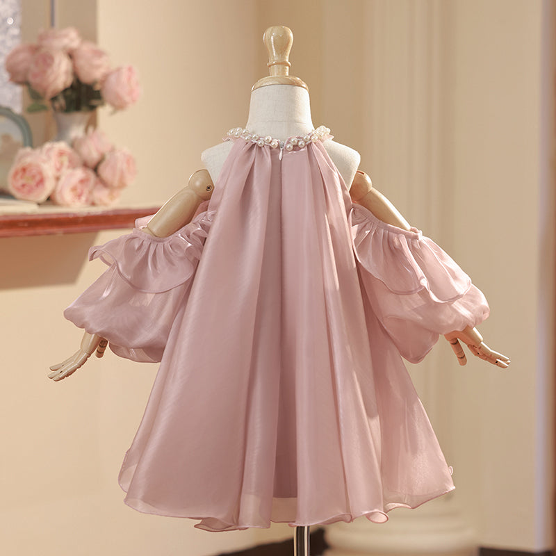 Pink A-Line Organza Beaded Flower Girl Dress – Kids Birthday & Special Occasion
