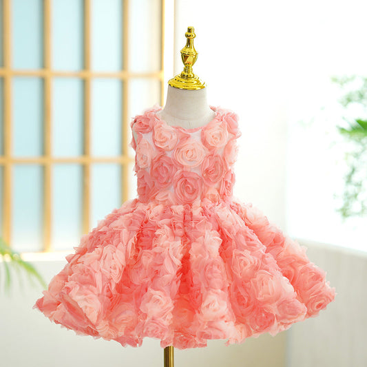 Pink A-Line Tulle Flower Girl Dress for Birthday & Special Occasions | Fluffy Princess Dress