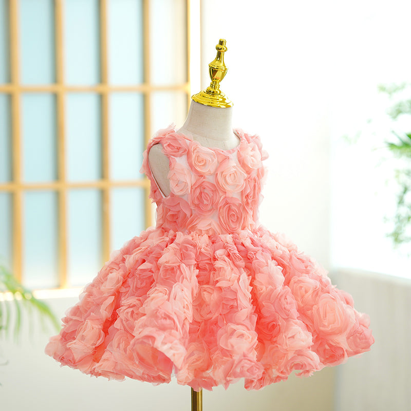 Pink A-Line Tulle Flower Girl Dress for Birthday & Special Occasions | Fluffy Princess Dress
