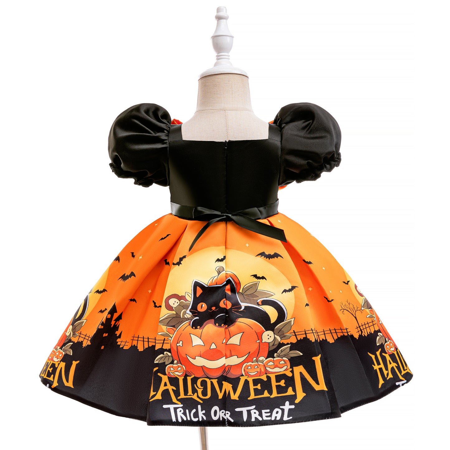 Orange Princess Halloween Costume Dress for Girls – Satin Bow Ruffle Party Outfit