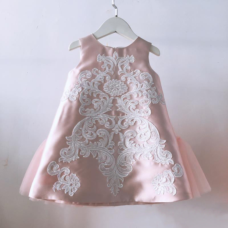 A-Line Satin & Tulle Flower Girl Dress with Lace & Bow