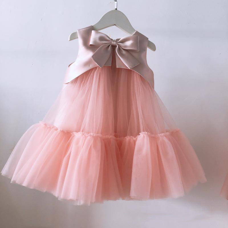 A-Line Satin & Tulle Flower Girl Dress with Lace & Bow