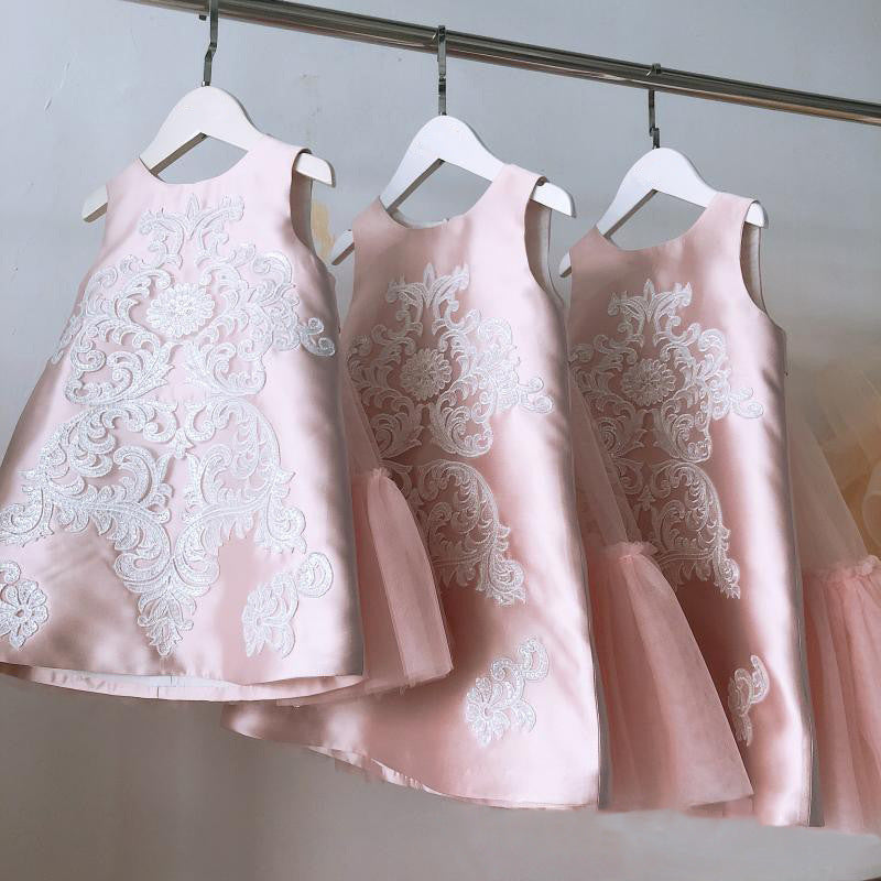 A-Line Satin & Tulle Flower Girl Dress with Lace & Bow