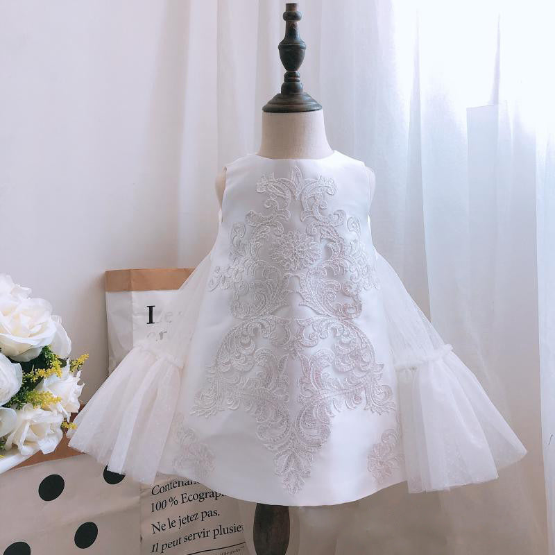 A-Line Satin & Tulle Flower Girl Dress with Lace & Bow
