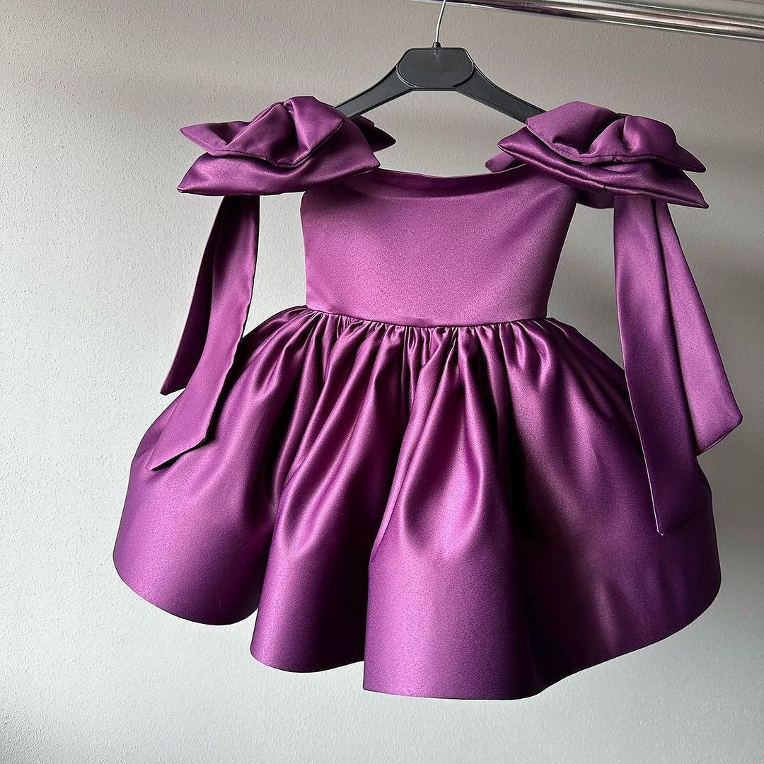 A-line Kids Satin Dress with Bow – Flower Girl & Baptism
