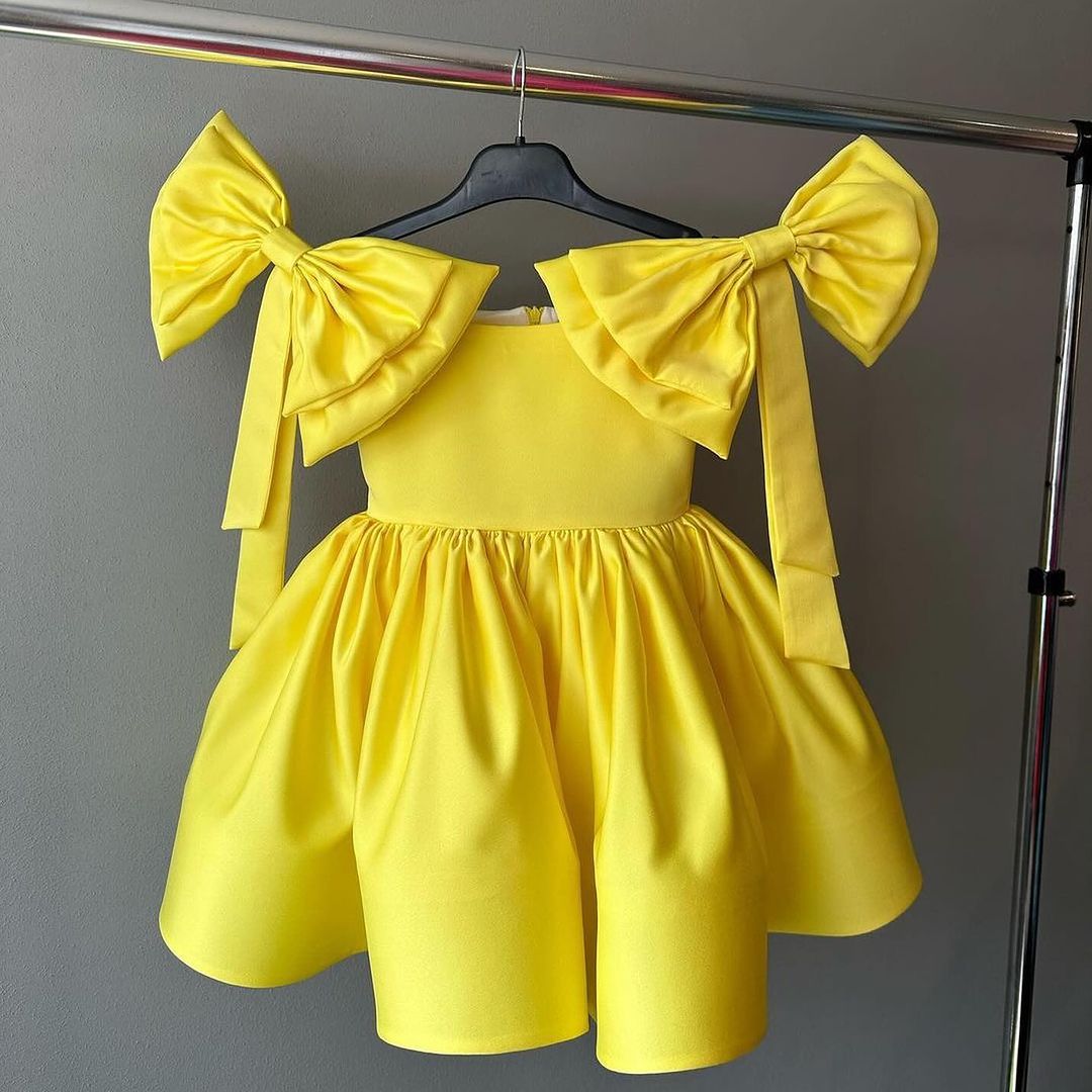 A-line Kids Satin Dress with Bow – Flower Girl & Baptism