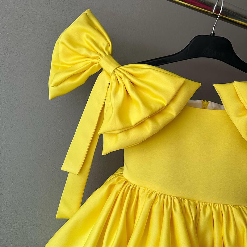 A-line Kids Satin Dress with Bow – Flower Girl & Baptism