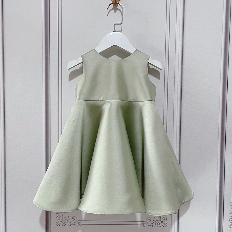 Green Satin A-Line Knee-Length Dress for Girls - Party, Holiday & Special Occasion