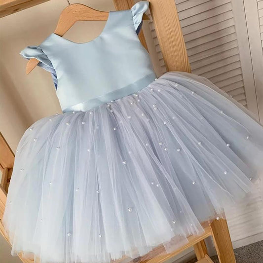 A-Line Satin & Tulle Princess Dress with Bow for Girls, 12M-5Y | Special Occasion & Party Wear