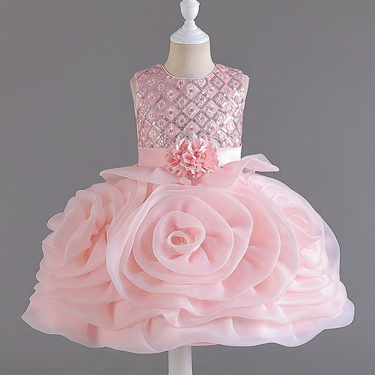 Pink A-Line Organza Flower Girl Dress with Sequins – Special Occasion & Partywear