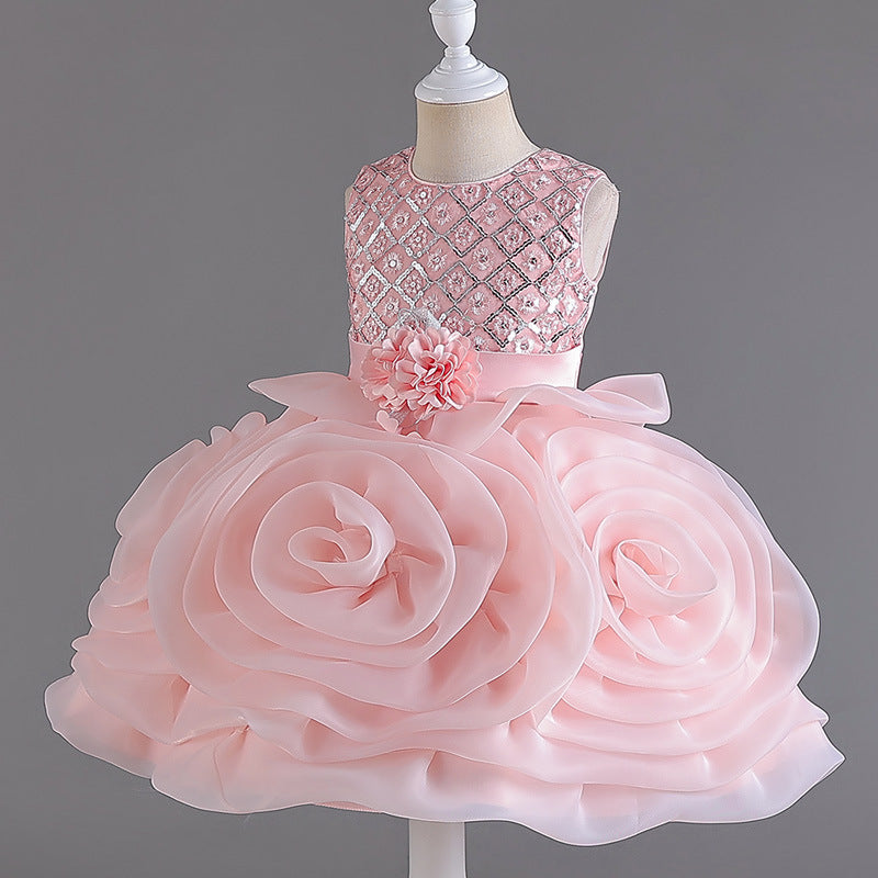 Pink A-Line Organza Flower Girl Dress with Sequins – Special Occasion & Partywear