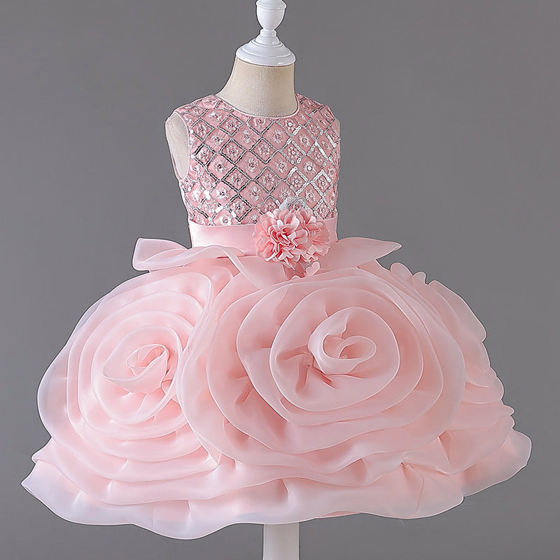 Pink A-Line Organza Flower Girl Dress with Sequins – Special Occasion & Partywear