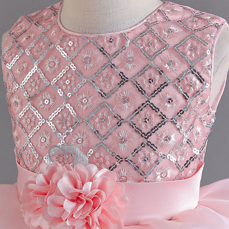 Pink A-Line Organza Flower Girl Dress with Sequins – Special Occasion & Partywear