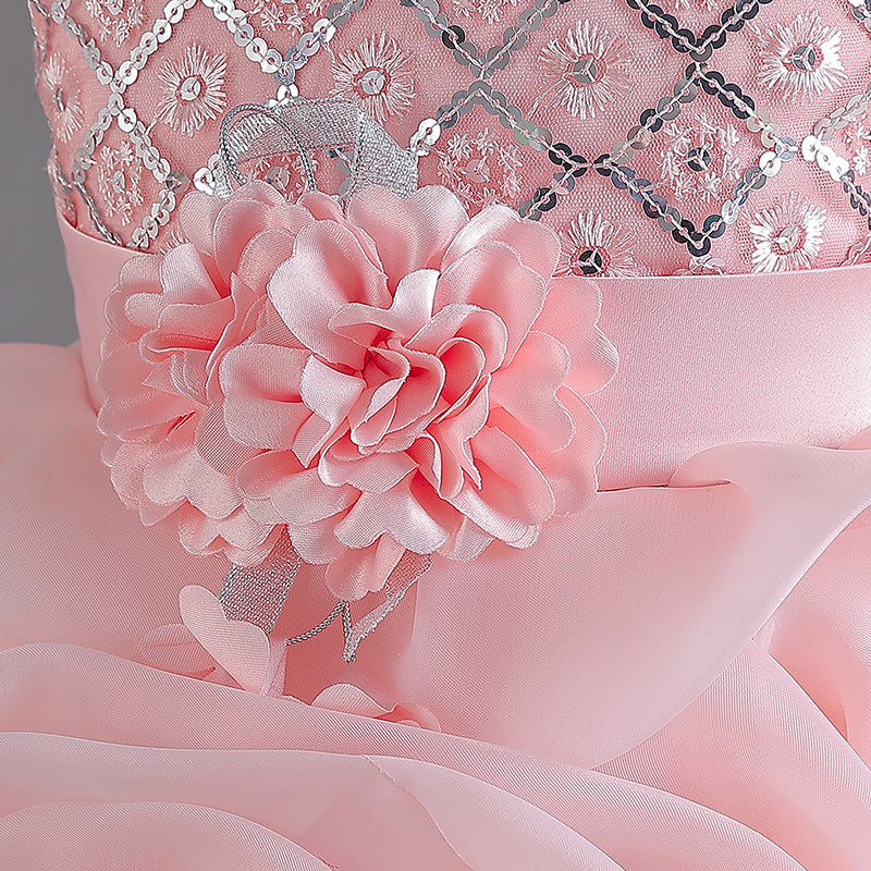 Pink A-Line Organza Flower Girl Dress with Sequins – Special Occasion & Partywear