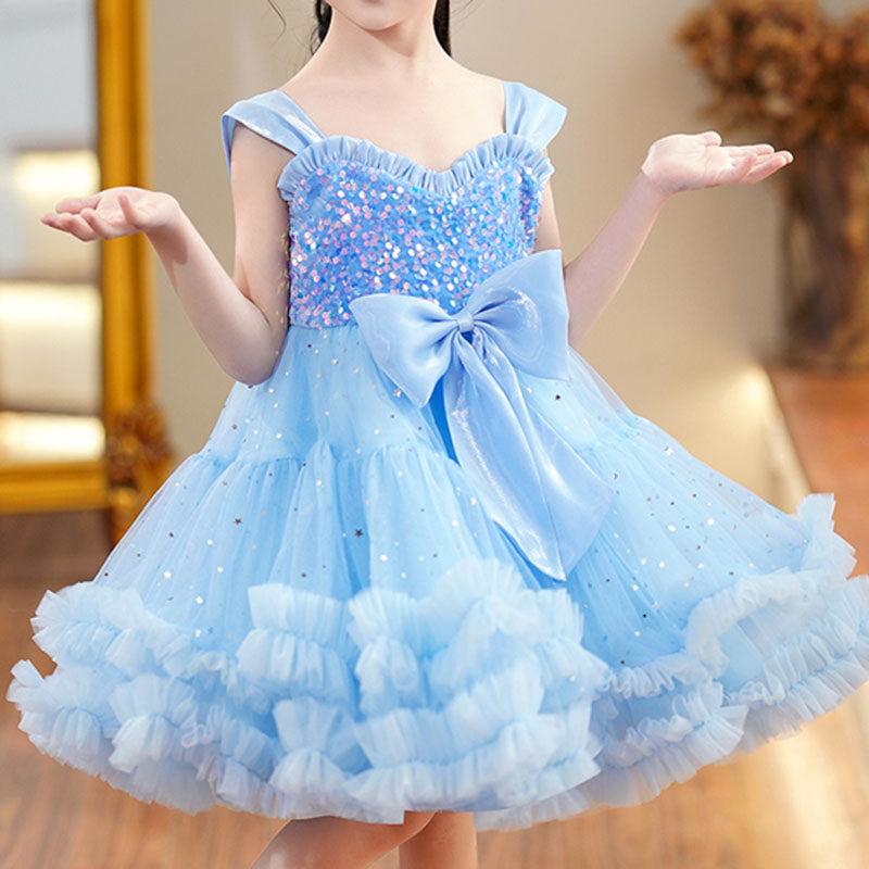 Elegant A-Line Sweetheart Sleeveless Tulle Princess Dress for Girls | Sequins & Bows