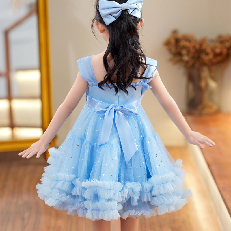 Elegant A-Line Sweetheart Sleeveless Tulle Princess Dress for Girls | Sequins & Bows
