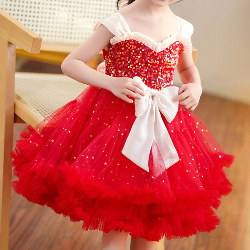 Elegant A-Line Sweetheart Sleeveless Tulle Princess Dress for Girls | Sequins & Bows