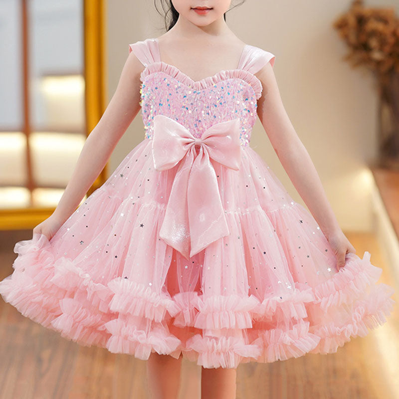 Elegant A-Line Sweetheart Sleeveless Tulle Princess Dress for Girls | Sequins & Bows