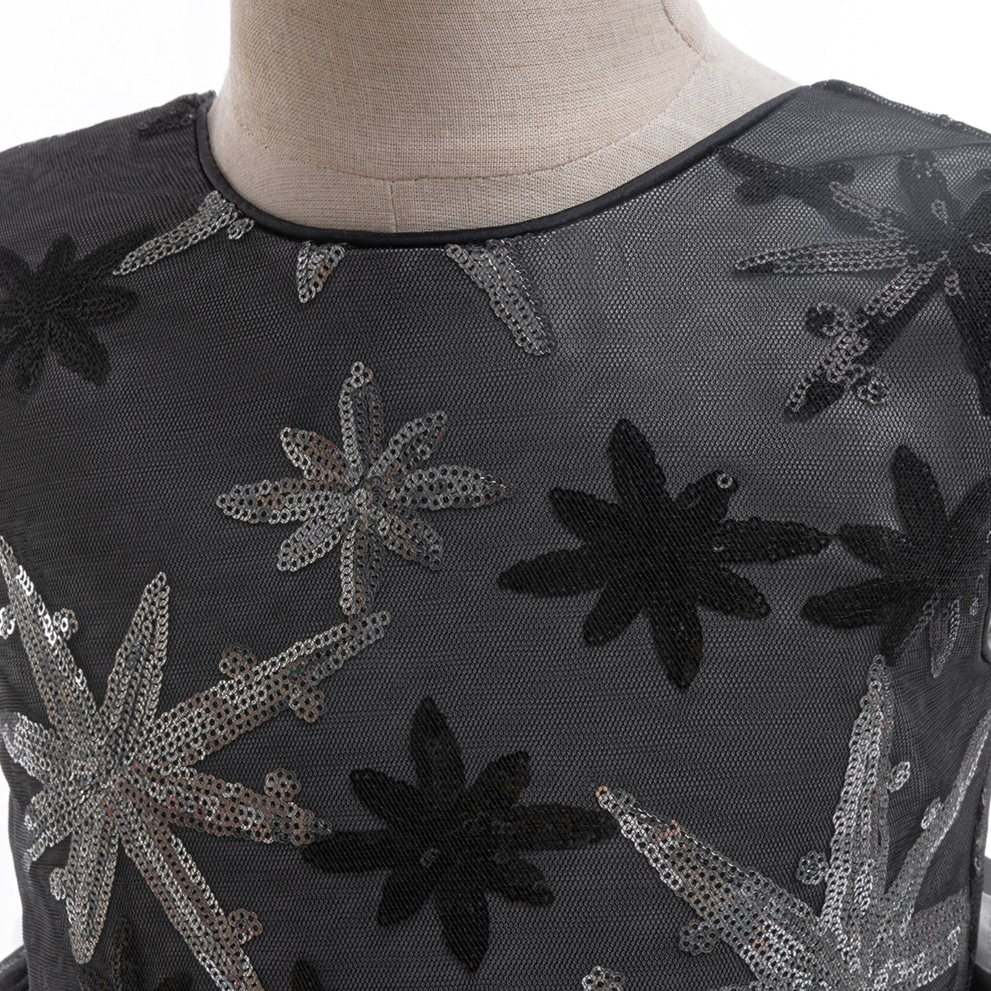 Black A-Line Tulle Girls' Dress – Embroidered & Sequin Tea Length Party Outfit