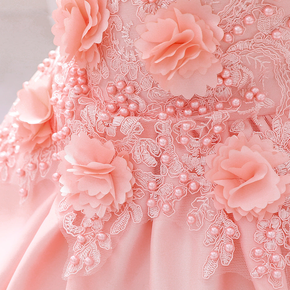 A-line Tea-Length Flower Girl Dress with Beaded Floral Lace