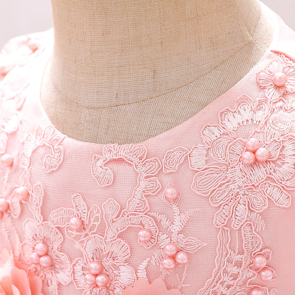 A-line Tea-Length Flower Girl Dress with Beaded Floral Lace