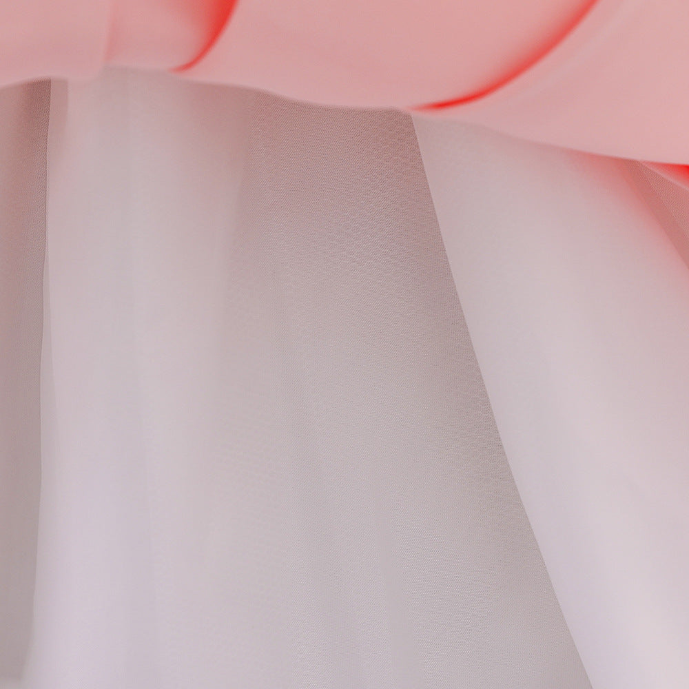 A-Line Tea-Length Satin Flower Girl Dress with Bow and Ruffles