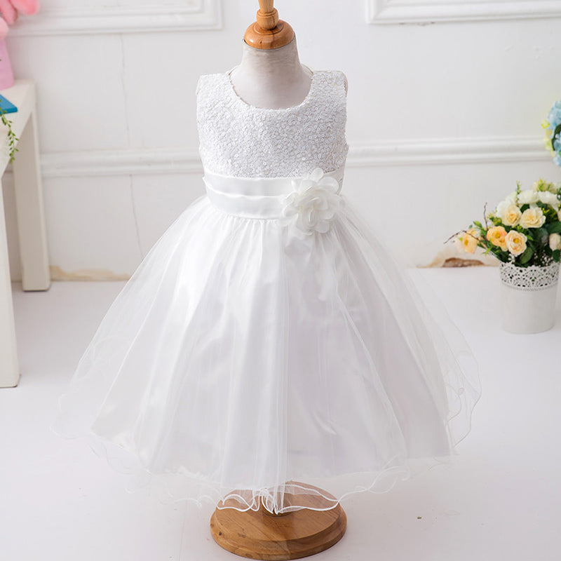 A-line Tea-Length Sequined Flower Girl Dress with Bows