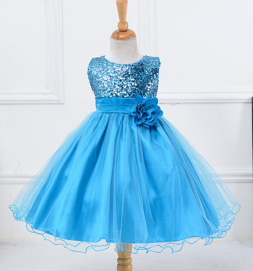 A-line Tea-Length Sequined Flower Girl Dress with Bows