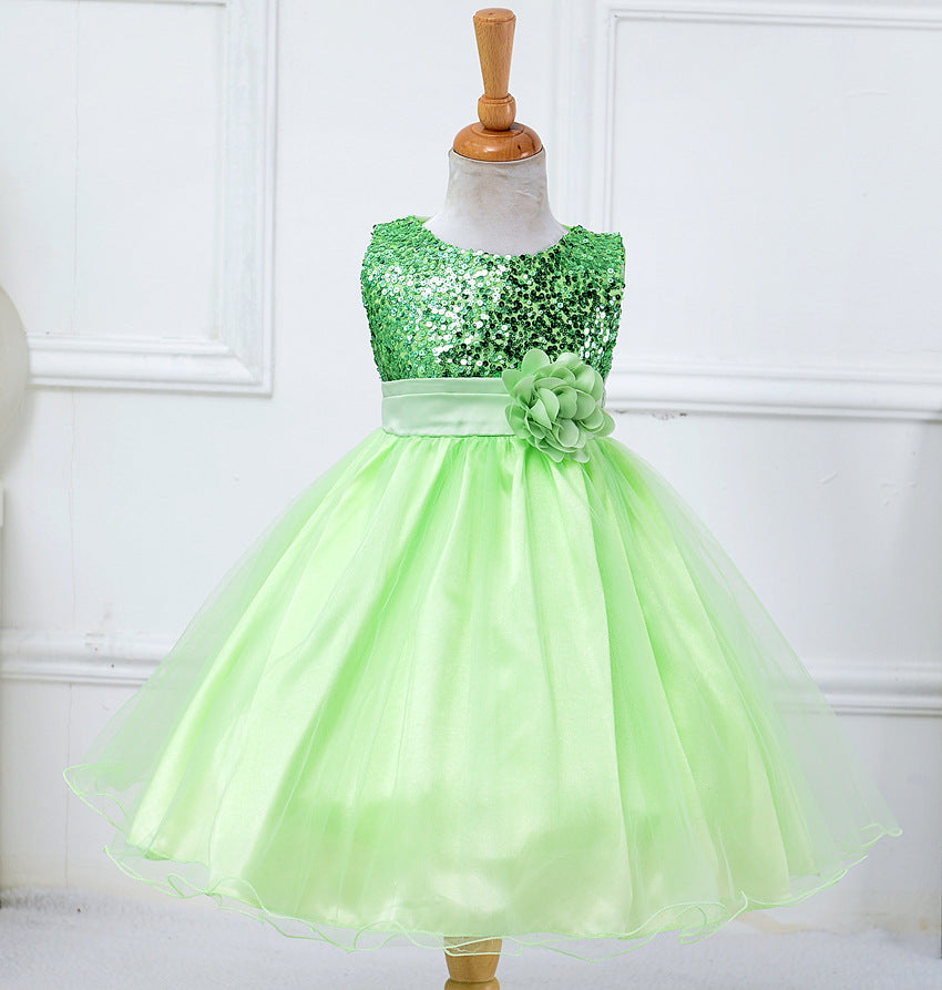 A-line Tea-Length Sequined Flower Girl Dress with Bows