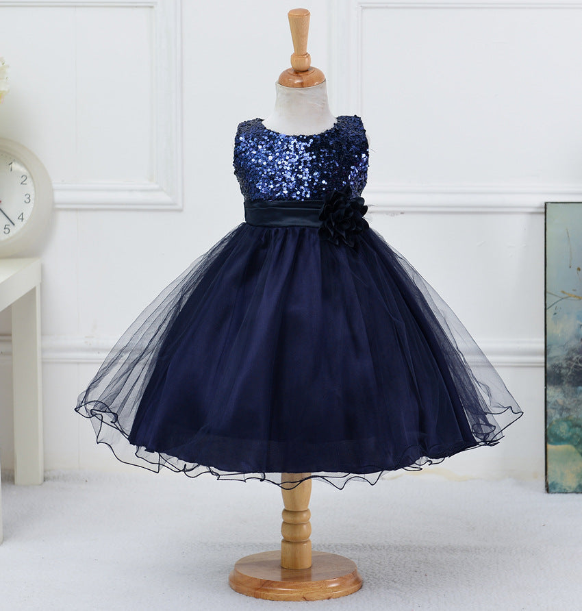 A-line Tea-Length Sequined Flower Girl Dress with Bows