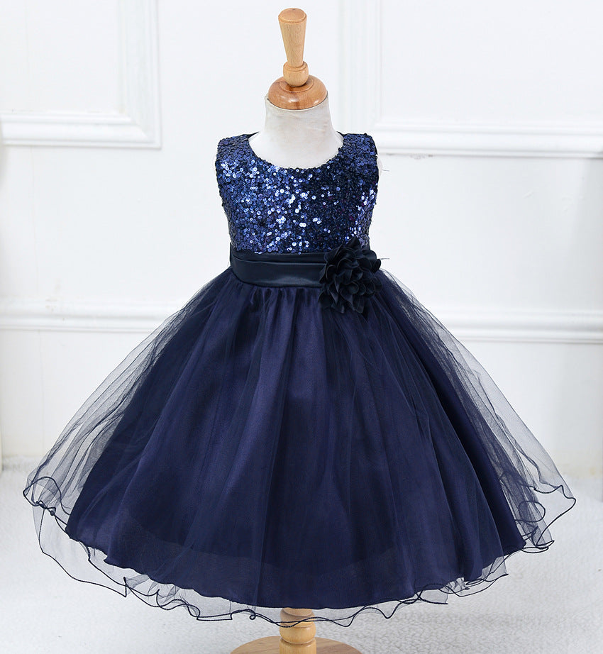 A-line Tea-Length Sequined Flower Girl Dress with Bows